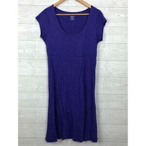 Toad & Co Women's Medium Short Sleeve Scoop Neck Dress Organic Cotton Blend Blue